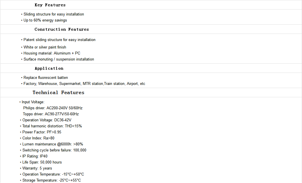  60% energy savings 7800lm LED slim batten SAA/CE/ROHS approval