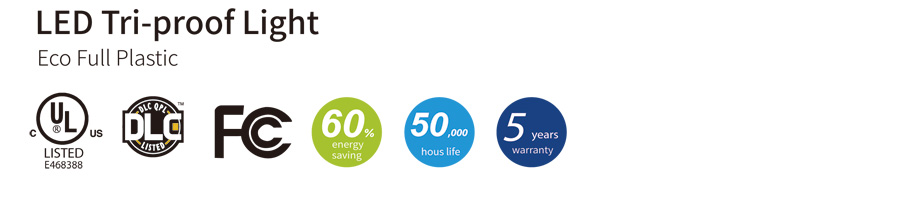 UL full plastic Single or Double wiring ip65/ik10 led vapor lightTri-proof Lights Eco Full Plastic UL