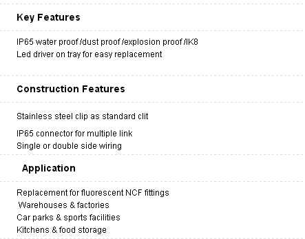 Dimming 5FT / 60W 5000K UL enpèmeyab vapè sere aparèy Toppo Dimming 5FT/60W 5000K UL Waterproof Vapor Tight Fixture Toppo