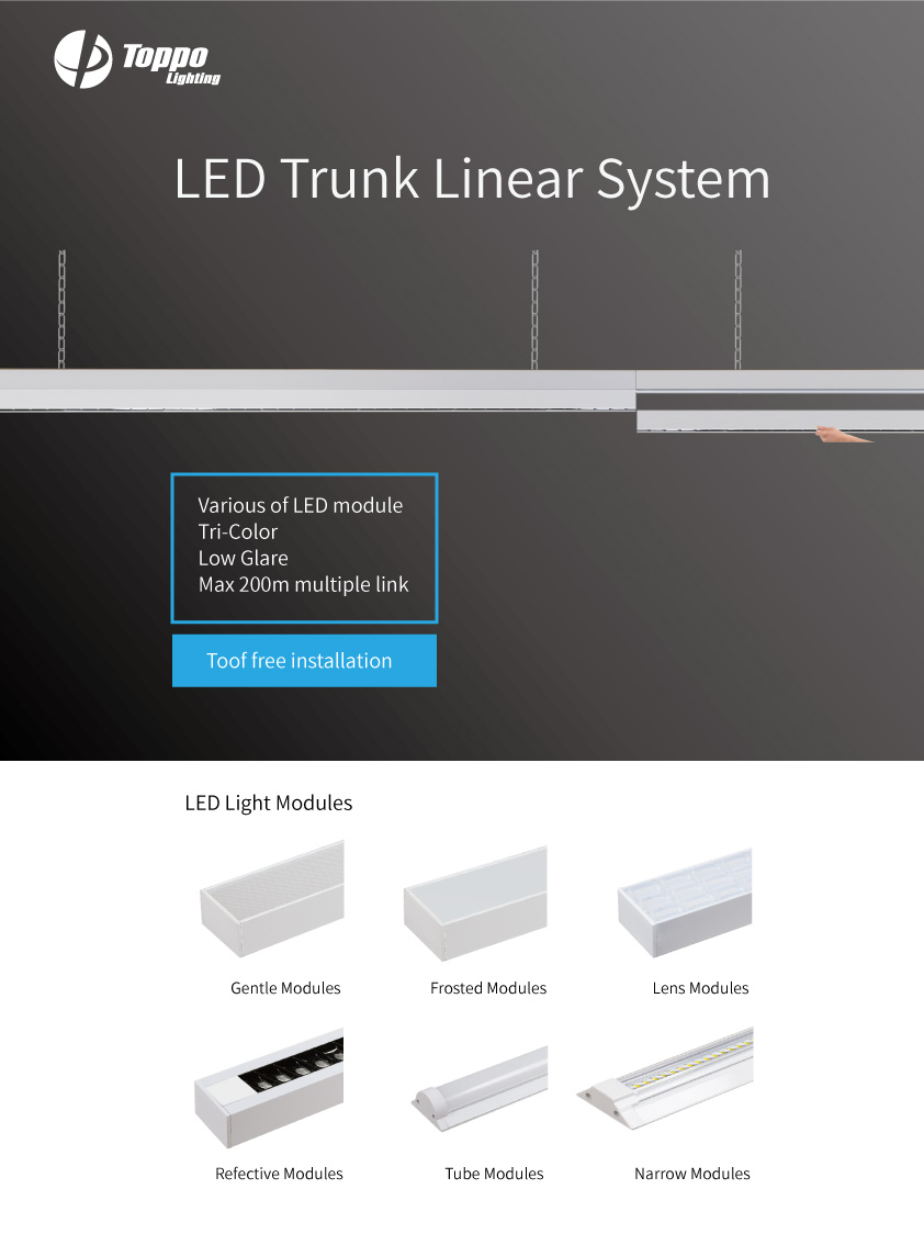 Low glare UGR<19 light module trunk linear system